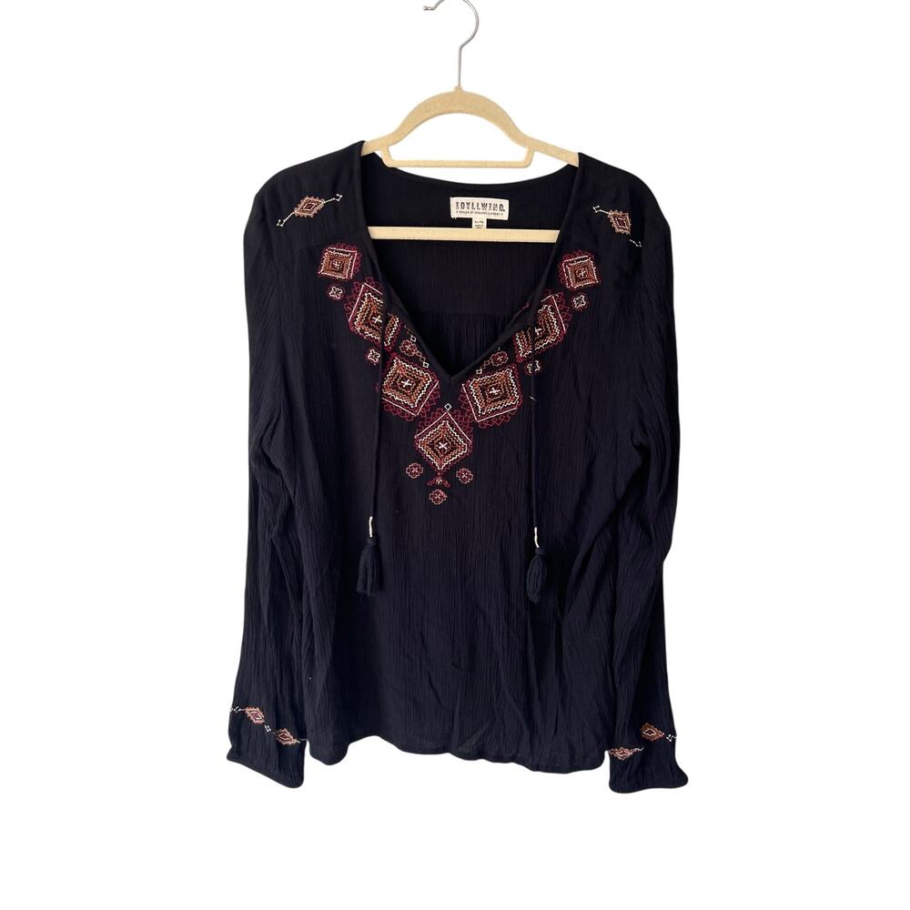 Idyllwind Fueled by Miranda Lambert Embroidered Long Sleeve Black Top XL